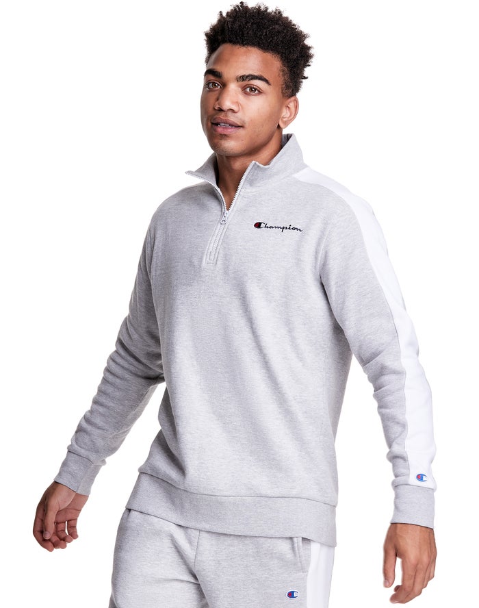 Champion Colorblock Stripe Fleece 1/4 Zip - Miesten Harmaat Collegepaita - Suomi 2705364-PC